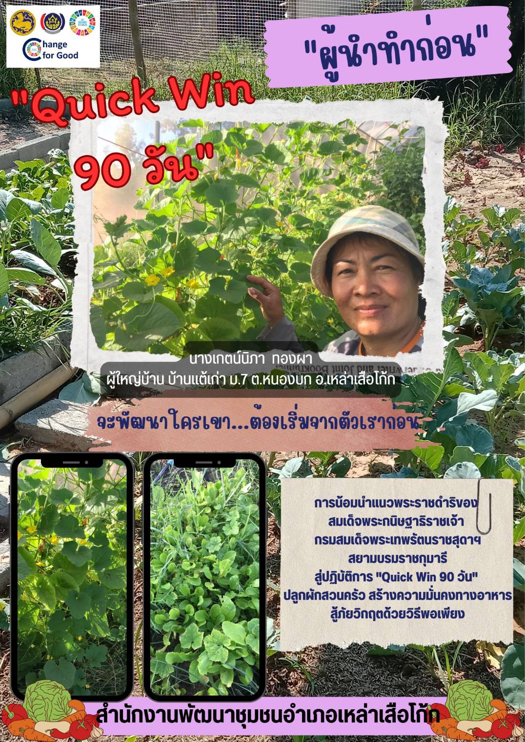 พช.เหล่าเสือโก้ก  กับปฏิบัติการ “Quick Win” 90 วัน ปลูกผักสวนครัวฯ