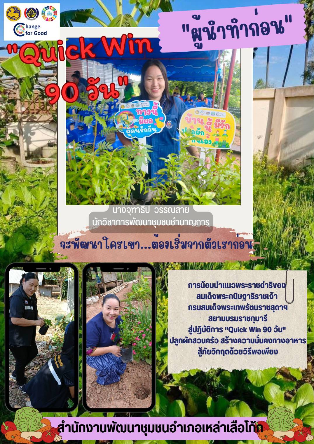 พช.เหล่าเสือโก้ก  กับปฏิบัติการ “Quick Win” 90 วัน ปลูกผักสวนครัวฯ