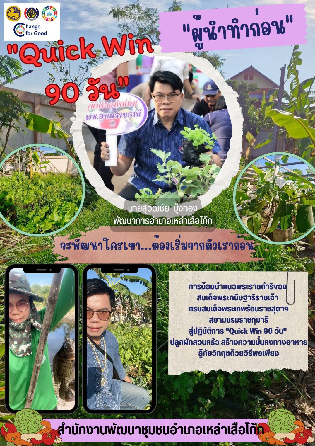 พช.เหล่าเสือโก้ก กับปฏิบัติการ “Quick Win” 90 วัน ปลูกผักสวนครัวฯ